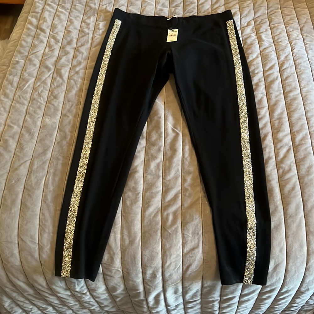 Express Black Leggings with Silver Sequin Side Stripes - NWOT